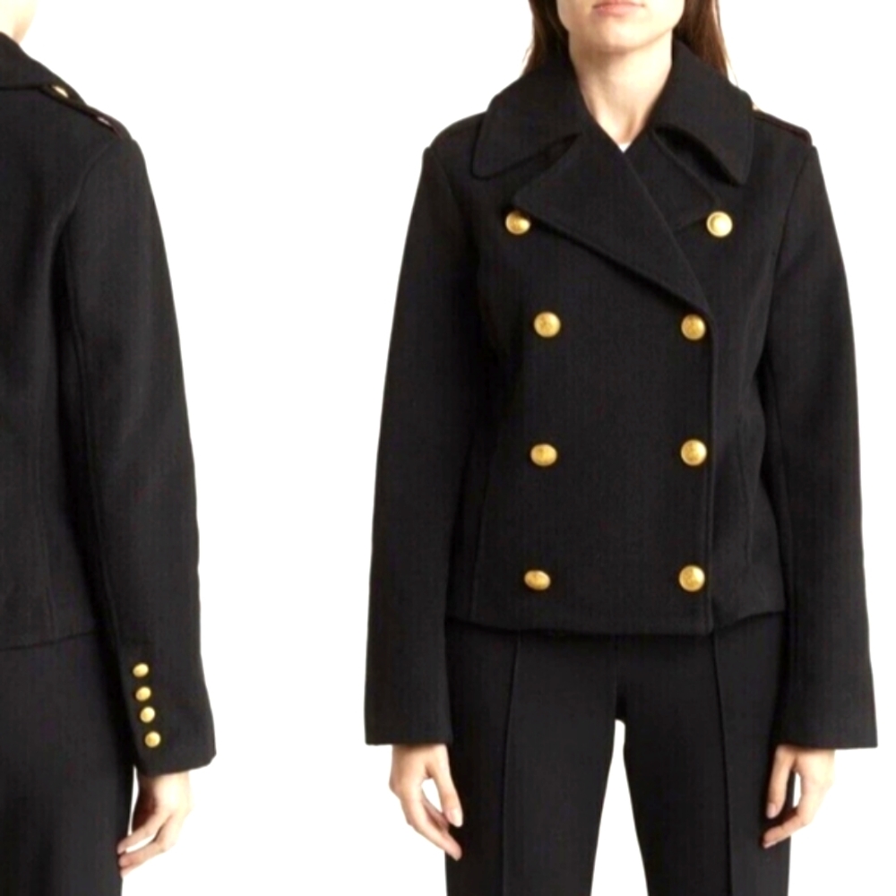 Rebecca Minkoff Black Wool Military Peacoat Winter Coat XL